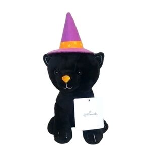 NEW Hallmark Halloween Black Cat Plush wearing Witch Hat Plush